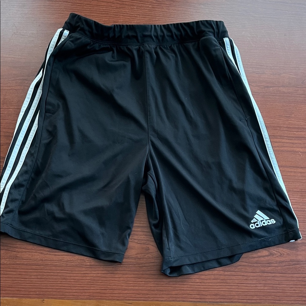 adidas Black Men’s Athletic Shorts with White Side Stripes